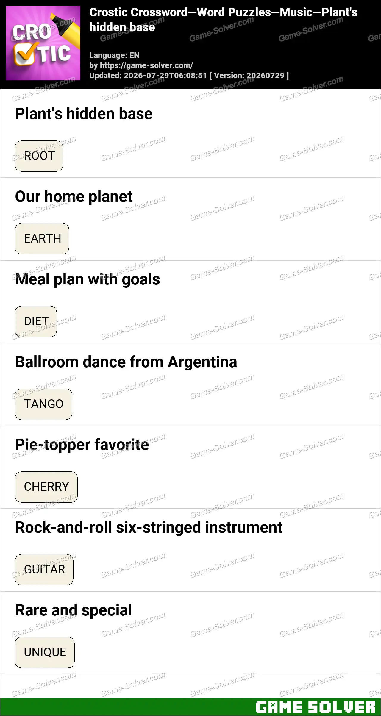 Crostic Crossword-Word Puzzles-Music-Plant’s hidden base